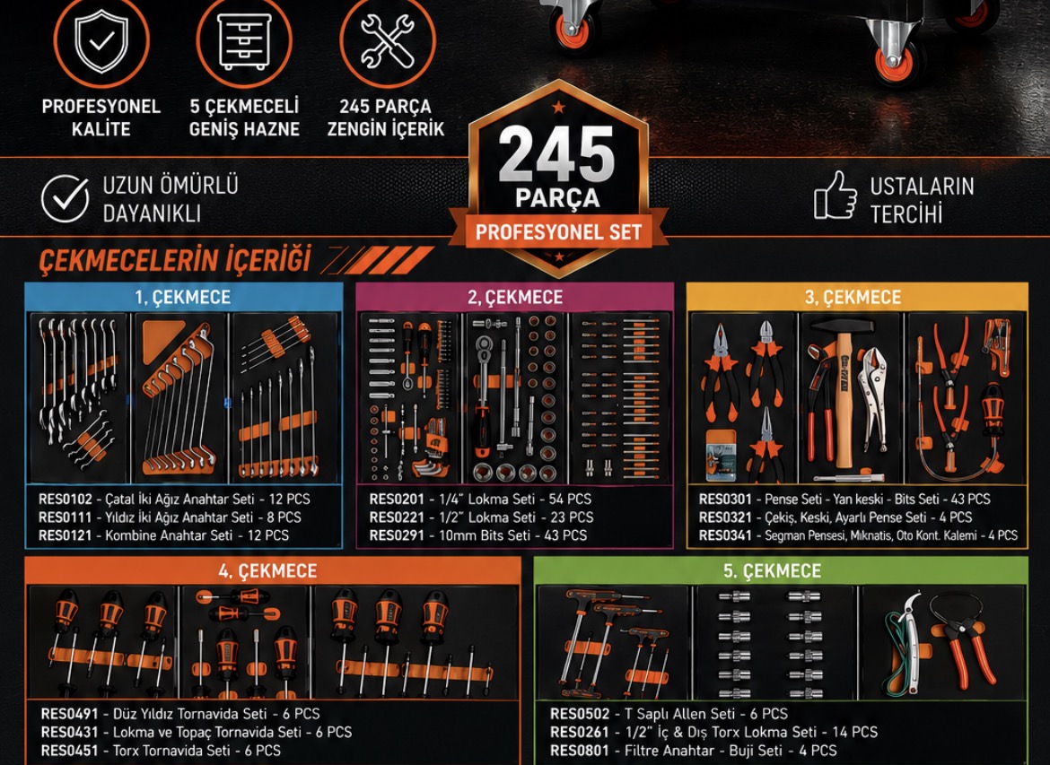 RETTA 245 Parça Profesyonel Takım Arabası